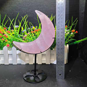 Nuovi Arrivi all'Ingrosso: Luna in Quarzo Rosa con Base in Metallo, Cristallo Lucidato Intagliato per Decorazione Casa e Feng Shui - Product Image 5