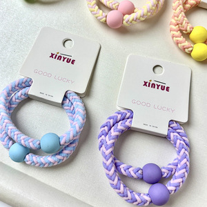 Xinyue <b>Braided</b> Hair Ties With <b>Beads</b> High Elasticity Daily Use Nylon Plastic Weaving Solid Color Headdress - Product Image 4