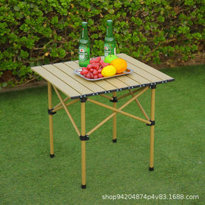Ensemble de table de camping portable 6 places, table rectangulaire en acier au carbone, table pliante pour pique-nique et barbecue en plein air, couleur beige - Product Image 3