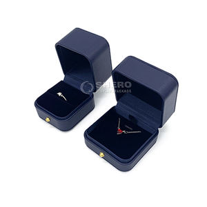 Caja de Joyería de Cuero PU Azul con Logotipo Personalizado para Anillos, Colgantes, Pulseras, Brazaletes, Collares, Pendientes - Product Image 1