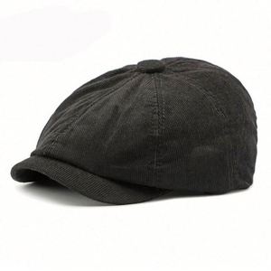 British Retro Newsboy Baker Boy Mens Gatsby <b>Hat</b> With <b>Flat</b> Cap Casquette Corduroy Newsboy Cap for Men - Product Image 4