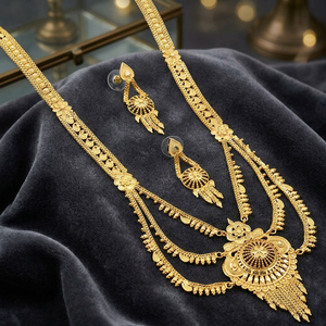Wholesale 14K18K24K Micron Gold Rani Haar Necklaces Set Floral Design <b>Bridal</b> Wedding Jewelry Set Brass Gold Fashion Jewelry Set - Product Image 2