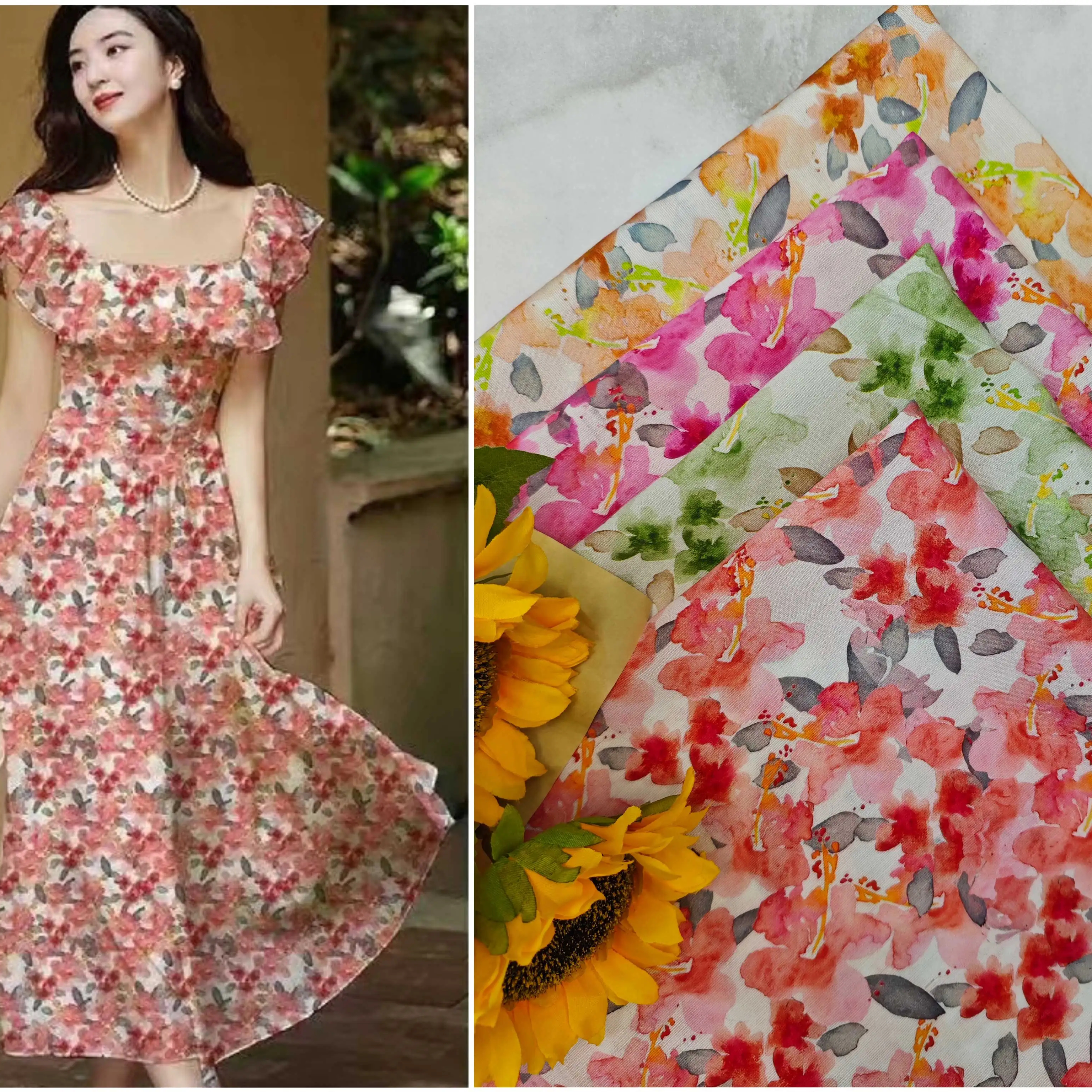 Rayon Fabric Wholesale Fabric Plain 85%Rayon 15%Nylon Rayon Printed Fabric Viscos for Maxi Small Floral Dress