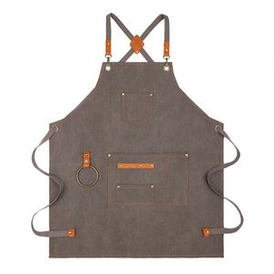Tablier de cuisine en toile personnalisable avec logo, robuste, imperméable, résistant à l'huile, unisexe, à bretelles croisées réglables, pour la cuisson, le barbecue, le jardinage et le travail - Product Image 4