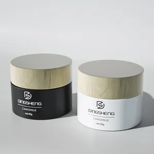 Guci Kaca Kemasan Kosmetik Warna Kustom Bambu 50G Stoples Kosmetik Kaca Krim Wajah Beku dengan Tutup Bambu