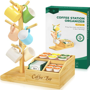 Organizador de café de bambú con cajón de almacenamiento para cápsulas, bolsitas de té, estante de 3 niveles para barra de café de escritorio. - Product Image 1
