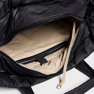 Custom Large Capacity Matte Black Quilted Nylon Handbag Water-Resistant <b>Zip</b> Closure Beach Weekender <b>Tote</b> Summer Autumn Winter - Product Image 3