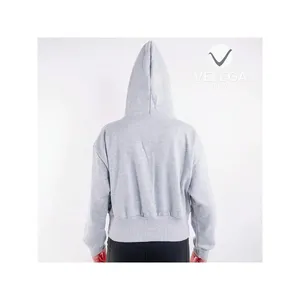 Sweat-shirt en polyester tricoté décontracté à manches longues et épaules tombantes avec poches Vetega pour femmes, gris, pour l'automne - Product Image 3