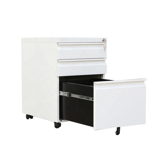 Fully Assembled 3 Drawer Mobile Commercial <b>File</b> Cabinet Modern Metal <b>A4</b> Key Lock Wheels Home Office Living Room Pedestal Cabinet - Product Image 4