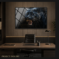 Impression murale Panthère Noire, portrait animalier pour salon, salle de jeux, bureau, hôtel, intérieurs modernes sombres et muraux décoratifs