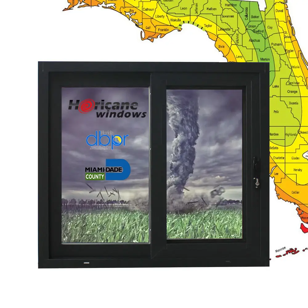 NOA jendela dampak Florida jendela geser aluminium tahan badai untuk rumah villa