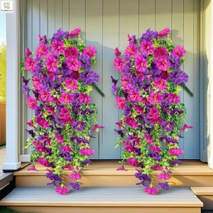 Lot De 2 Fleurs Artificielles à Suspendre Pour Extérieur, Résistantes Aux UV, Pétunia En Soie Pour Décoration De Printemps, Porche, Patio (violet