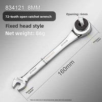 Clé à cliquet double usage robuste EXPLOIT 72 dents, à tête fixe, à fourche, pour écrous évasés, métrique, pour tubes flexibles, en acier au chrome-vanadium