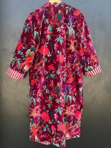 Kimono en velours imprimé oiseaux fait main, taille plus, veste en velours de coton, robe de chambre, robe de mariée, veste en coton couleur vin pour femmes - Product Image 4
