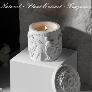 Vela Aromática de Cera de Soja en Tarro de Yeso Negro y Blanco con Relieve Vintage de Lujo, Caja de Regalo Elegante, Adorno Aromático para el Hogar - Product Image 1