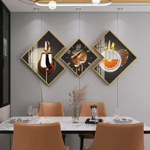 Lichte Luxe Mode 3 Paar Beschilderde Kristallen Porselein Woonkamer Receptie Decoratief Schilderen Muurkunst Wandklok