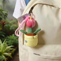 Porte-clés et décoration de sac en forme de plante mignonne et pelucheuse, pendentif amusant en forme de champignon, cactus ou tournesol en pot, pour cadeaux