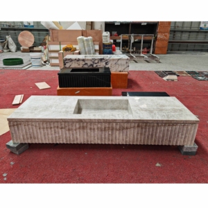 Elegante Mueble de Baño Flotante de Mármol Taj Mahal con Diseño Acanalado para Hotel - Product Image 4