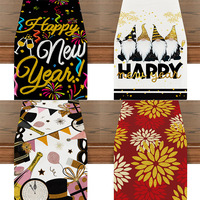 Chemin de table YINUAN pour le Nouvel An, en tissu polyester, avec des motifs de feux d'artifice, de gnomes et de champagne, pour la décoration de la table de fête