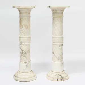 유럽 스타일의 손으로 새겨진 실내 장식 흰색 대리석 동상 받침대 기둥