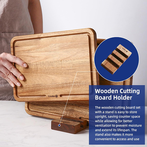 Juego de 3 tablas de cortar de madera rectangulares para cocina, tabla de cortar gruesa con ranura profunda para hielo, bloque de carnicero, madera de acacia Natural - Product Image 3