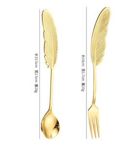 DFC0349 Cuillère à café colorée, nouvelle arrivée, ensemble cadeau de mariage, acier inoxydable 304, ensemble cuillère-fourchette en forme de plume - Product Image 2