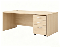 Bureau de travail moderne et tendance en bois, avec aménagement flexible, montage facile, plateau large et plat, et armoire à dossiers mobile amovible.