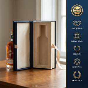 Caja de madera con cierre magnético para botella de Bordeaux transparente, sellada, vacía, para tequila, vodka, ron, ginebra, vino, con banda. - Product Image 1