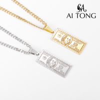 Collier pendentif sac d'argent avec signe dollar CZ serti de pierres, en acier inoxydable plaqué or 18 carats et argent, style Hip Hop, pour hommes et femmes, anniversaire, vente en gros