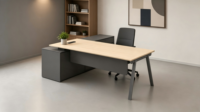 Bureau de direction moderne avec armoire latérale fixe, poste de travail de gestionnaire avec gestion des câbles pour bureau professionnel