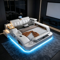 Lit multifonctionnel en cuir pour chambre principale, lit intelligent Tatami avec massage, haut-parleur, projecteur, rangement et éclairage LED pour la maison et l'hôtel