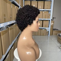 Perruque brésilienne courte en cheveux humains bouclés lâches 12A, fabriquée à la machine, couleur noir naturel, adaptée aux femmes noires