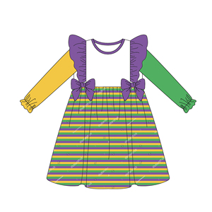Mardi Gras March Strisce con arco <span class=keywords><strong>per</strong></span> bambine abiti da bambina con logo personalizzato e <span class=keywords><strong>nome</strong></span> di cotone vestito da bambina - Product Image 2