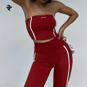 <strong>Women</strong> Strapless Sports Bra Crop <strong>Top</strong> <strong>Tube</strong> <strong>Top</strong> with White Stripes High Impact Workout Yoga Gym Activewear - Product Image 3