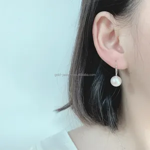 Keluaran Baru 14K Anting-Anting Mutiara Anting-Anting Mutiara Menjuntai Air Segar Asli Kuning Emas Grosir