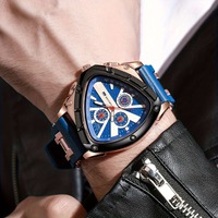 Nouveau bleu sport Triangle hommes montres pointeurs lumineux mode bracelet en caoutchouc Quartz montre-bracelet étanche montre Q1860