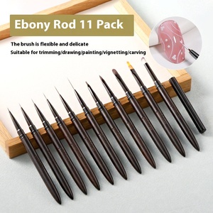 Pinceau à ongles noir à manche en bois, pour nail art, liner ombré, en nylon plat, pour gel, dégradé, ombrage, avec virole sertie, ovale, stylo de manucure - Product Image 3