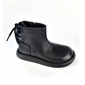 Stivali corti da principessa in vera pelle di vacchetta nera per ragazze in pile antiscivolo con suola morbida alla caviglia - Product Image 2