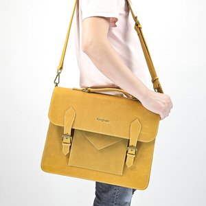 Sac messager en cuir Crazy Horse véritable vintage unisexe mallette rigide pour ordinateur portable pour hommes et femmes d'affaires - Product Image 6