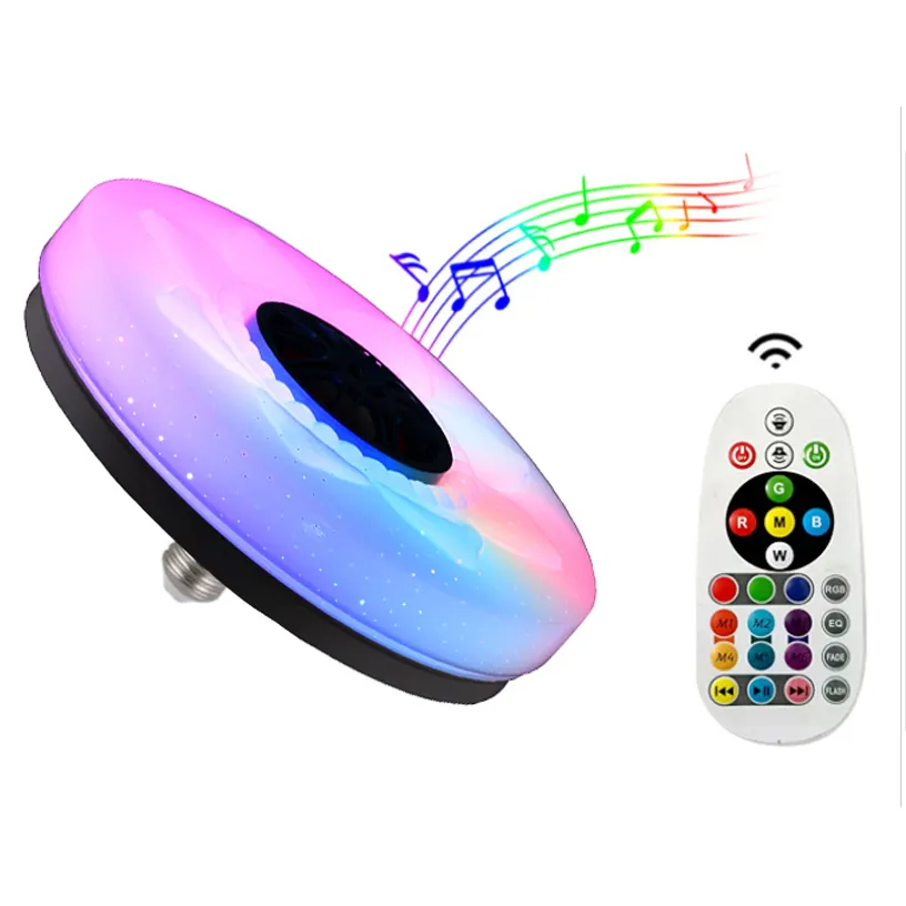 Amazon hot sale RGB E27 Remote Control Led Flickering Flame Bulb Smart BT Musical Light Mesh Speaker Led Bulb