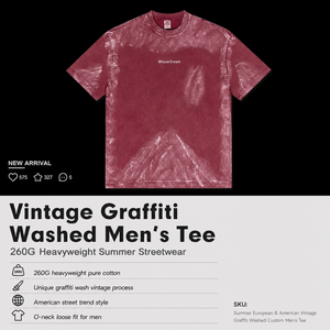 เสื้อยืดคอตตอนโอเวอร์ไซส์ 260 กรัม สำหรับผู้ชาย ลายกราฟฟิตี ลุควินเทจ สตรีทแวร์ ทรงหลวม แขนสั้น ผู้ผลิตเสื้อยืด OEM คุณภาพสูง - Product Image 6