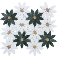 Mosaïque de marbre en pierre naturelle découpée au jet d'eau, motifs floraux, carreaux décoratifs modernes pour sols et murs, résistants à l'eau, design graphique pour intérieur