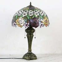 Lampe de table LED flexible et réglable LongHuiJing 16 pouces, style floral rose, verre teinté, alimentation CA, idéale pour les tables de nuit