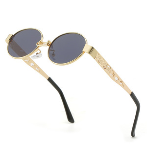 Gafas de Sol Unisex de Moda, Montura Completa Dorada, Estilo Steampunk, Ovaladas Pequeñas, Protección UV400 - Product Image 6