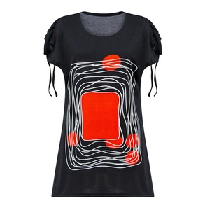 卸売夏のグラフィックトップス女性半袖チュニックグラフィックプリントTシャツ自由奔放に生きるトップスブラウス2024レディース - Product Image 1