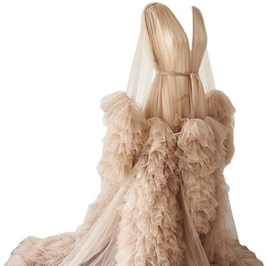 <span class=keywords><strong>Robe</strong></span> longue <span class=keywords><strong>de</strong></span> soirée formelle en tulle à volants superposés pour femme, col en V, ceinturée, transparente, en maille <span class=keywords><strong>et</strong></span> dentelle, Sehe Fashion - Product Image 1