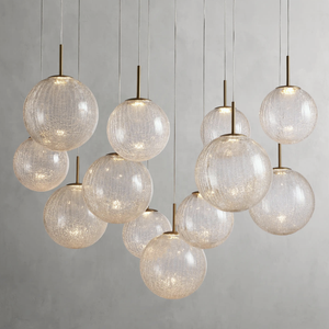 Lámpara Colgante de Diseño Moderno Americano, Lámpara de Techo Redonda de Latón Antiguo con Globos de Vidrio Opalino Craquelado para Villa - Product Image 1