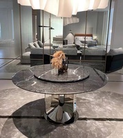 Grande table à manger rotative moderne en marbre et acier inoxydable, ensemble de 6 places, meubles de salle à manger de luxe ronds