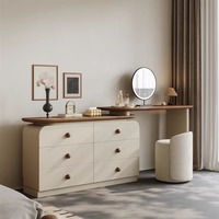 Table de toilette moderne en bois massif crème avec miroir éclairé et rangement rabattable, style rétro simple, armoire de chevet pour chambre à coucher
