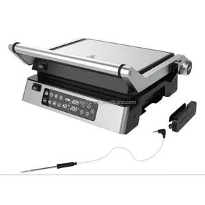 Pemanggang roti Sandwich Stainless Steel 4 iris 3 in 1 pemanggang elektrik 180 derajat pelat dapat dilepas pemanggang kontak Digital